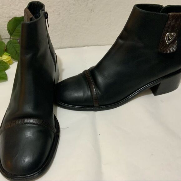Brighton Lonnie Black Leather Cap Toe Zip Up Block Heel Ankle Boots Women's 9 N - Picture 9 of 13